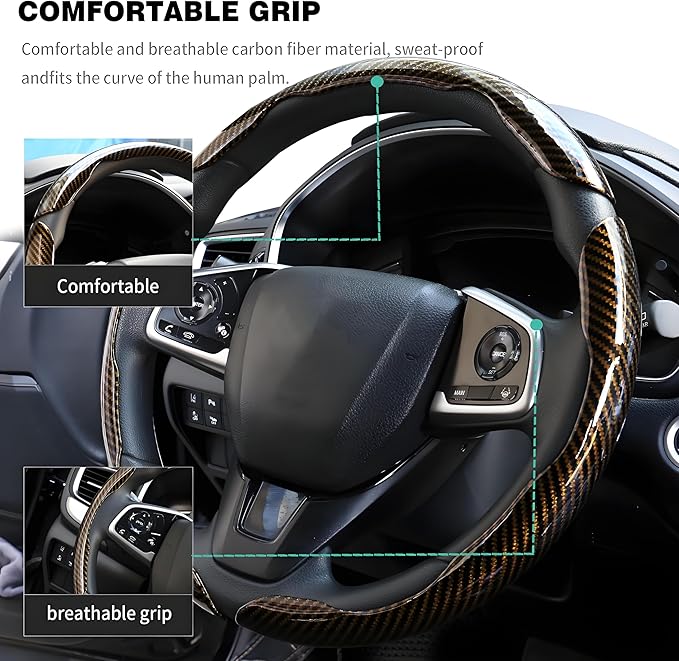 3 Pcs Carbon Fiber Car Steering Wheel Cover, Anti-Skid & Scratch-Proof,Segmented, Butterfly Thin Steering Wheel Cover Men/Women Universal Fit 14.5"-16" Wheel Covers for Cars/Truck/SUV