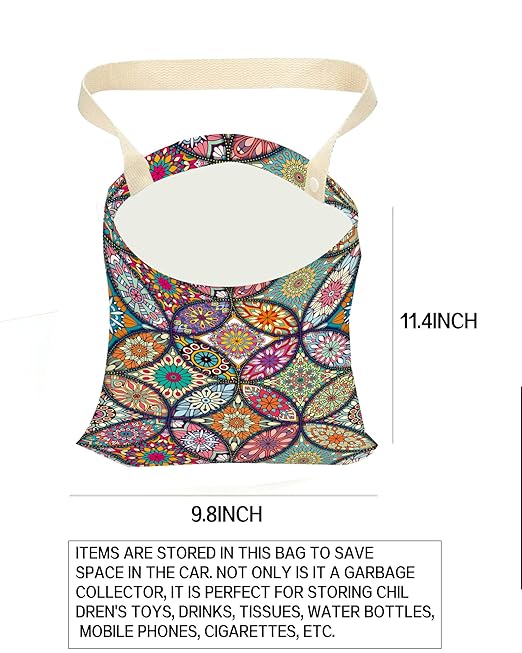 Car Garbage Can, Car Trash Bag, Car Garbage Bag, Hanging Car Trash Can for Car Accessories, Vehicle, Travelling, Camping, Cute Car Back Seat Organizer, Luxury Mandala Pattern