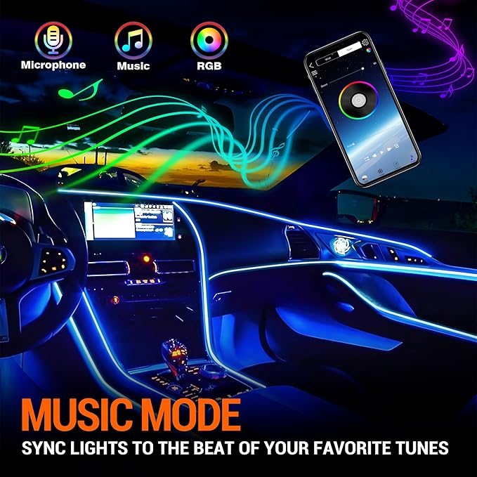 Interior Car LED Strip Lights, RGB 10-in-1 16 Million Colors Ambient Lighting Kit with 470 inches Fiber Optic Wireless APP & Remote Control Music Sync