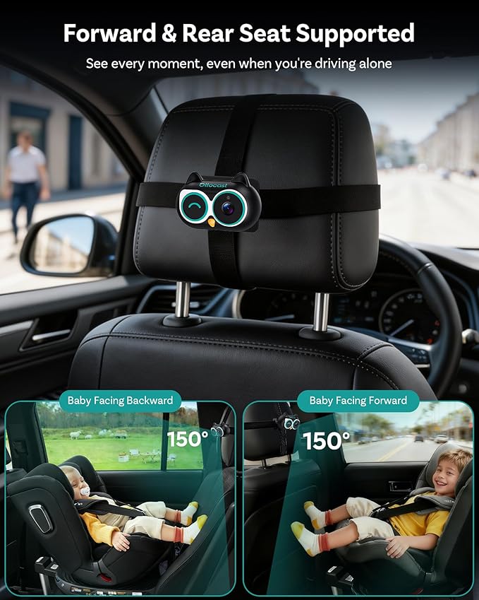 OTTOCAST Cabin Care Baby Car Camera with Wireless CarPlay, 1080P HD Rear Seat Monitor on Car Screen, No-Glow Night Vision, Split Screen Display, Safer Driving for Parents and Baby, 150° Wide Angle