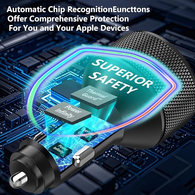 [Apple MFi Certified] iPhone 17 Car Charger, Rombica 4-Port 90W USB-C&USB-A Car Power Cigarette Lighter PD/QC Fast Car Charger + Type-C Braided Cord for iPhone 17/17 Pro/16 Pro/15/Galaxy S26/S25/Pixel