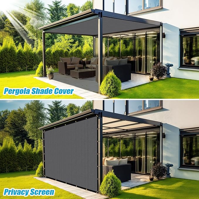 Amagenix 90% Shade Fabric 6'X 21' Gray Sun Shade Cloth with Grommets for Pergola Replacement Shade Cover Canopy, Heavy Duty, Cable Zip Ties Included (We Customized)