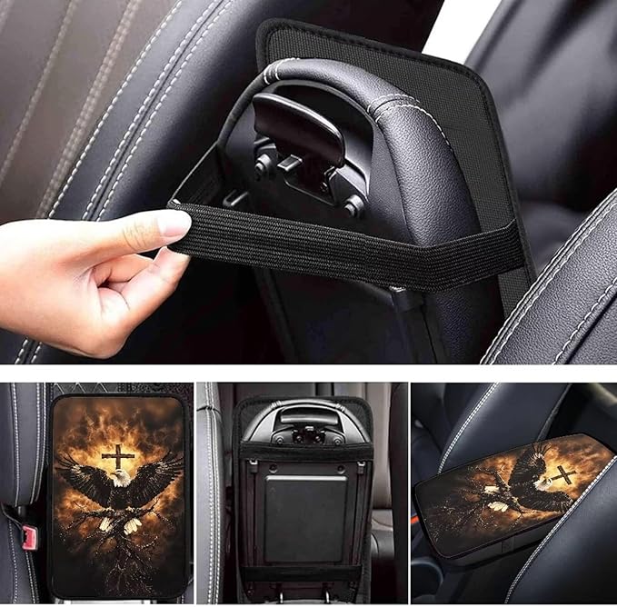 Suobstales Eagle Cross Fire Print Car Armrest Pad Soft Center Console Arm Rest Protector Cover Universal Car Interior Accessories Decoration