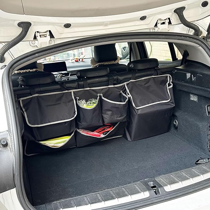 Car Backseat Trunk Organizer Hanging Bag, Car Interior Storage Organizer Accessories with 6 Nylon Fabric Pockets,Offer Enough Storage Space and Save More Storage Space for SUV,Jeep,MPV