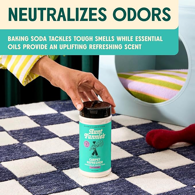 Aunt Fannie's Carpet Refresher & Deodorizer Powder, Multi-Purpose Rug, Carpet, and Upholstery Odor Eliminator for Homes with Cats and Dogs, Lavender Scent, 16 Oz (Pack of 6)