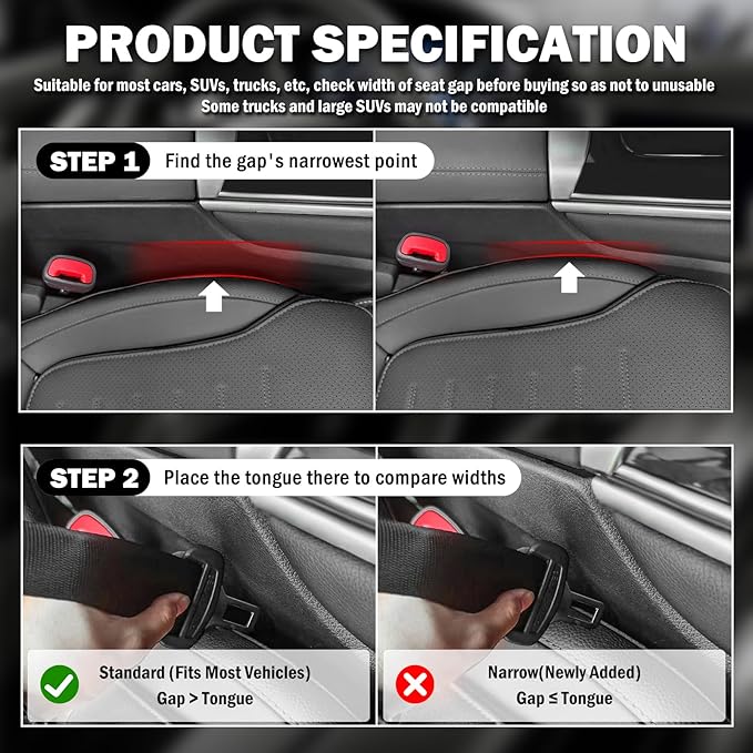 2PCS Car Seat Gap Filler Organizer with Car Glasses Holder,Multi-Function Cars Gap Seat Filler with Hooks,Storage Slots,Universal in Between Cars Seats Catcher for Gaps Filling
