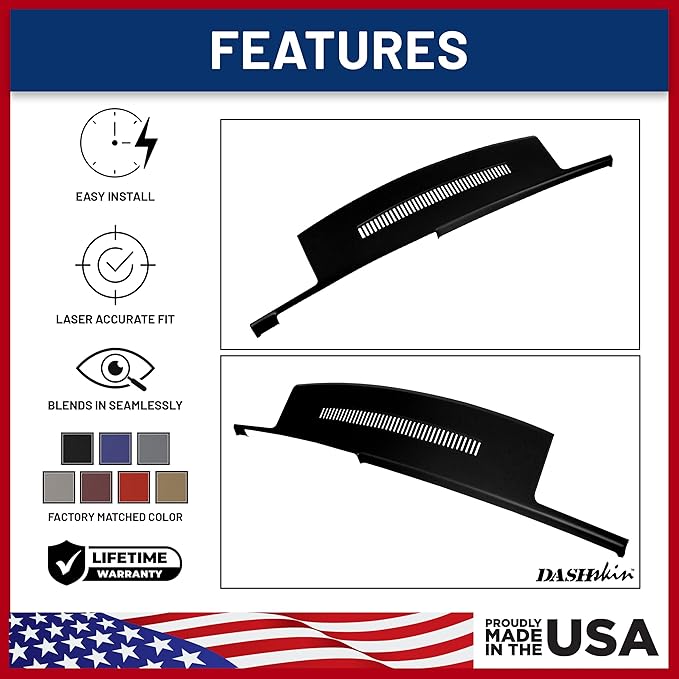 DashSkin Dash Cover Compatible with 1988-1994 C1500 C2500 C3500 K1500 K2500 K3500 Silverado Sierra Tahoe Yukon Suburban in Black - Hard Molded Plastic Dashboard Cap
