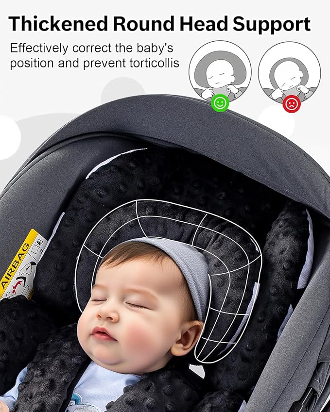 Infant Car Seat Insert with Extra Headrest for Preemie to Toddler, Adjustable Baby Car Seat Head Support with Shoulder Pads, Breathable Air Mesh & Mink Dot Newborn Carseat Insert