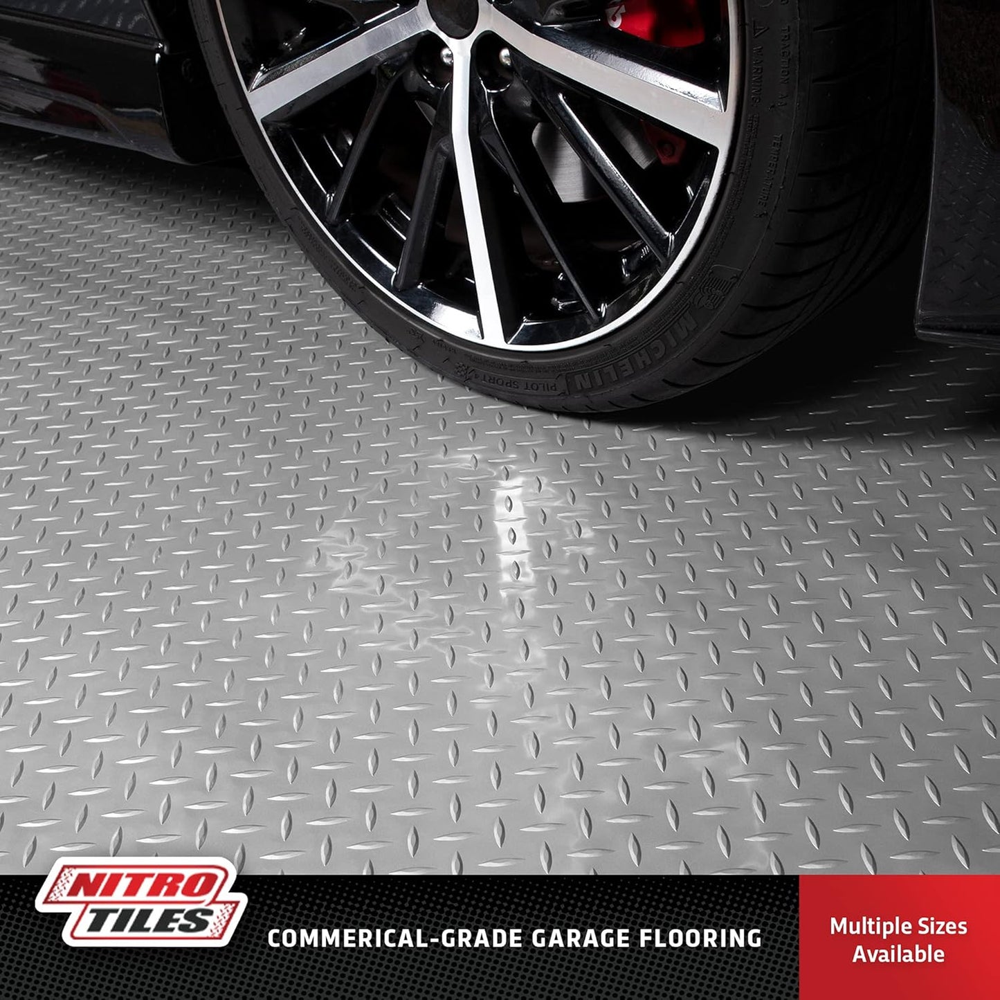 IncStores 2.5mm Thick Commercial-Grade Nitro Roll Garage Floor Mat | Flexible Vinyl Floor Mat for a Stronger and Safer Garage, Workshop, or Trailer | Diamond-Plate, Midnight Black, 10' x 40'