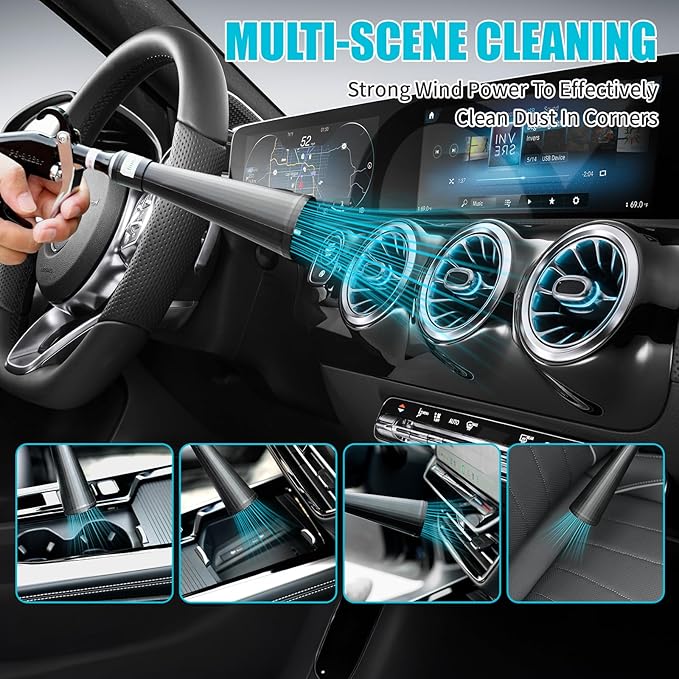 High Pressure Car Cleaning Gun with 2 Nozzles & Brush, Air Blow Gun for Interior Detailing, Dry Cleaning Tool for Dust Removal, Works with Air Compressor Only (No Water Needed)