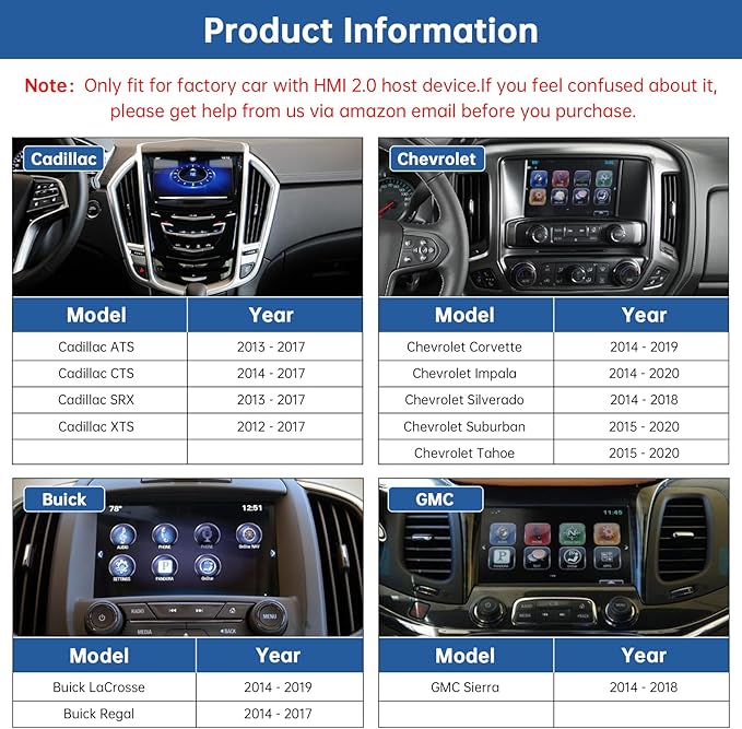 Road Top Wireless CarPlay Android Auto Retrofit Kit for GM HMI 2.0 Cadillac Buick Chevrolet GMC 2014–2020 | CarPlay Interface Decoder Box, Support MirrorLink, Reverse Camera, Navigation