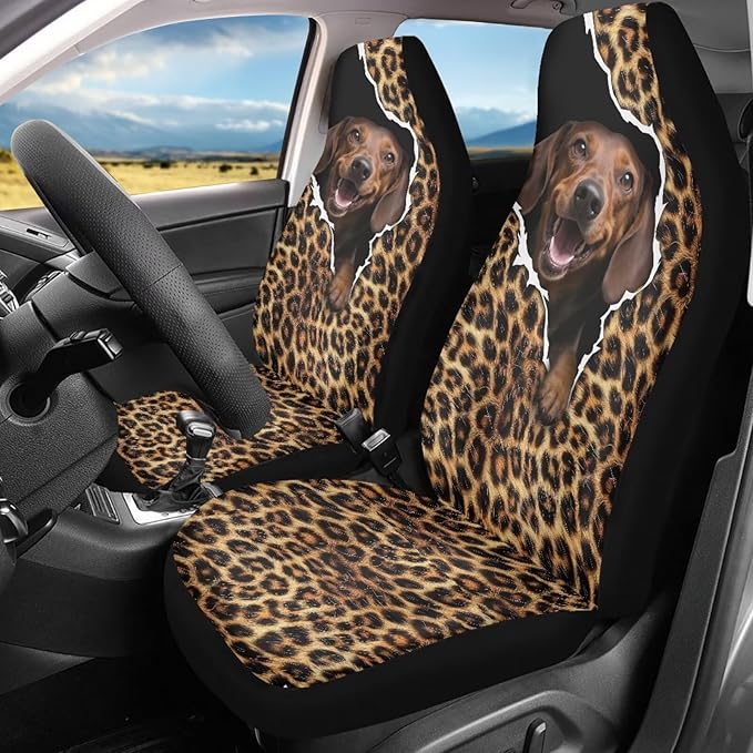 BIGCARJOB Leopard Print Car Seat Cover Full Set Universal Car Interior Accessories Set Car Front Seat Covers Auto Interior Seat Protector Saddle Blanket for Women