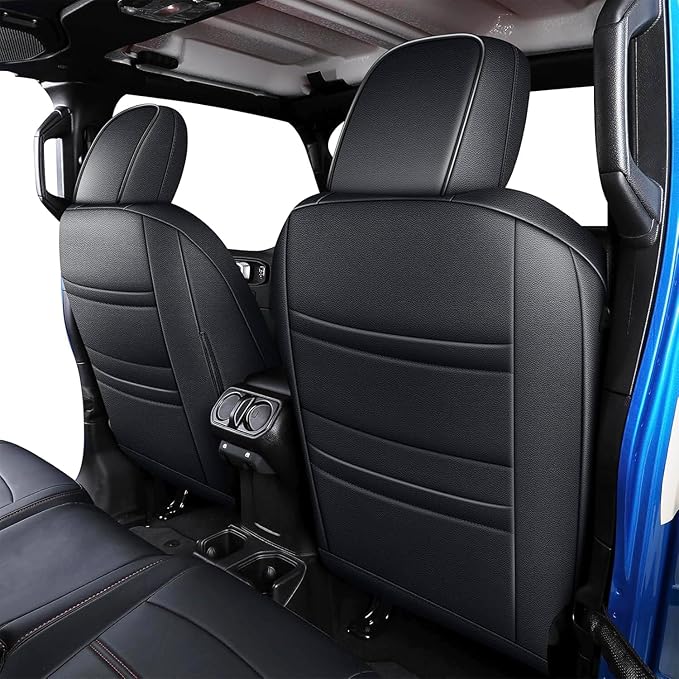 AOMSAZTO Custom Fit Seat Covers for Jeep Gladiator JT 2020 2021 2023 2024 2025 2026 Full Set Black Car Seat Protectors Premium Faux Leather Automobile Seat Seat Cover