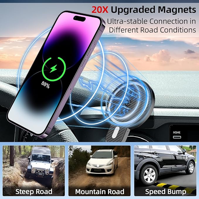 PZK Car Phone Mount for Toyota Tacoma 2016 2017 2018-2022 2023 Accessories Custom Air Vent Phone Holder Magnetic 15W Fast Wireless Charger Hands Free 360° Rotation Cell Phone Automobile Cradles