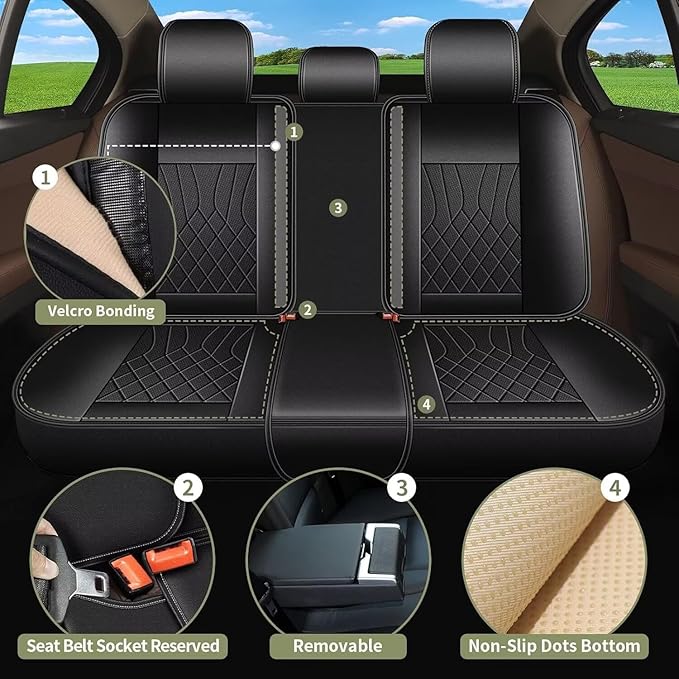 Seat Covers Full Set for Nissan Rogue 2010-2025 2026: Breathable Perforated Leather Car Seat Cover (Black)
