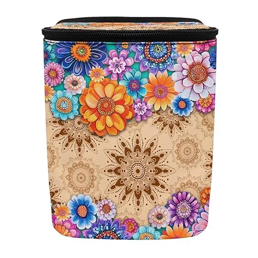 BIGCARJOB Hippie Lotus Blossom Car Trash Can for Back Seat,Personalized Car Trash Can Bin with Lid,Women Car Accessories Multipurpose Hanging Car Garbage Can for Travel