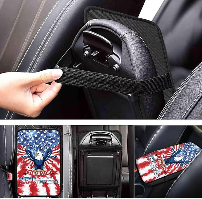 Dreaweet Patriotic Eagle Arm Rest Cover for Car 250th Anniversary Center Console Cover Pad Soft Scratch-Proof Universal Armrest Cover for SUV Truck Sedan