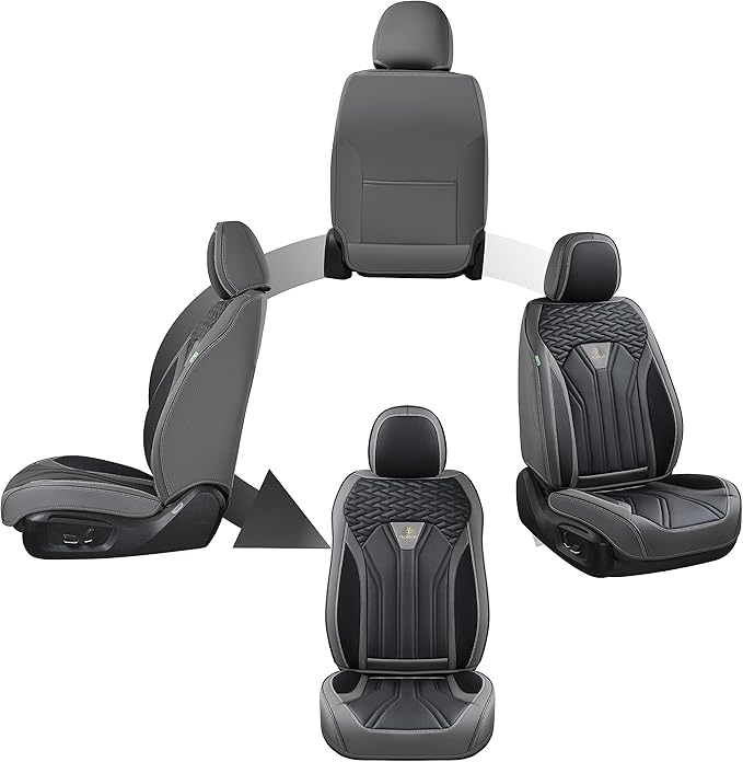 FLORICH Leather Seat Covers, Seat Covers Full Set, Car Seat Protectors 5 Seats, Automotive Seat Covers Fit for Most Cars Trucks SUV- Gray&Black