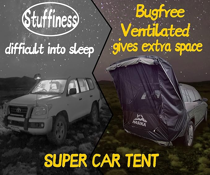 Hasika SUV Tailgate Tent - 2 Person Car Camping Awning, 3000mm Waterproof & UPF 50+ -Portable Hatchback Tent for Couples & Pet Owners, 2-Min Setup Road Trip Essentials Yellow