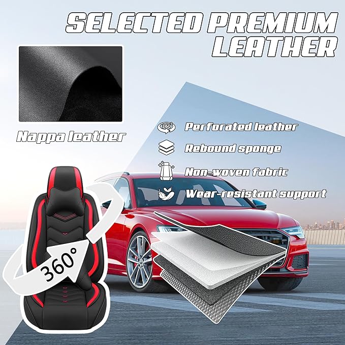 Car Seat Covers Fit for Infiniti g37 2000-2026, Stylish Sport Seat Covers, Waterproof Wear-Resistant Premium Nappa Leather Car Seat Cover.(2 Pcs Front with Pillow/Black Red)