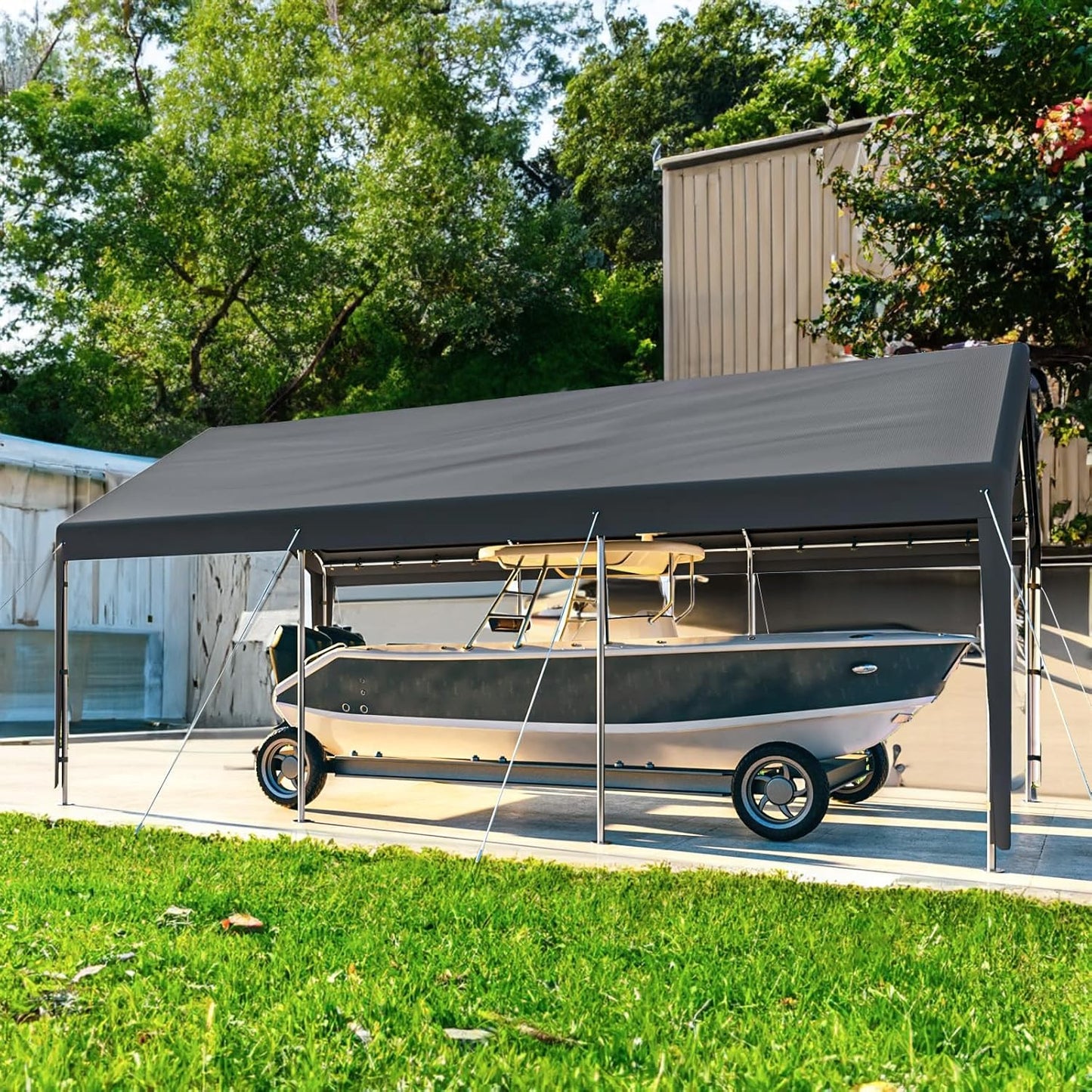 Carport 10x20ft Heavy Duty Car Tent, Portable Garage, Car Shelter, All-Season Tarp Tent for Car, Party，Grey