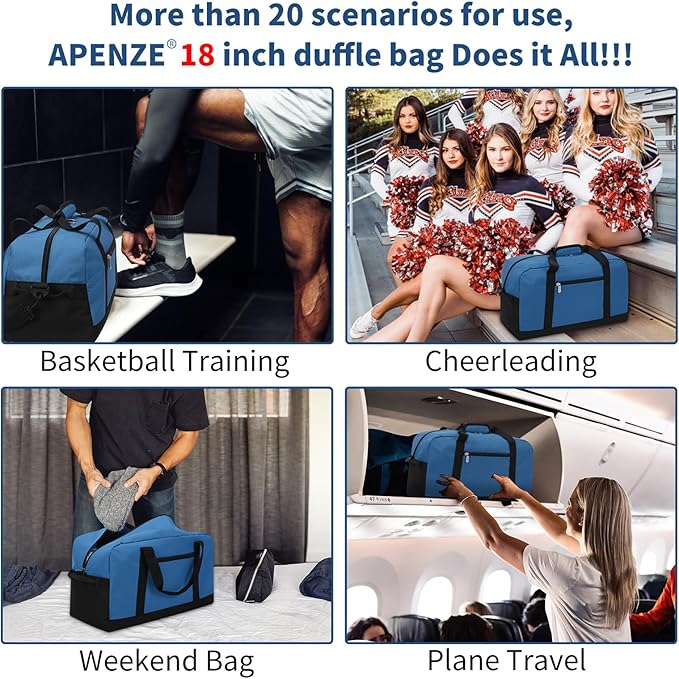 Small Gym Bag 18 inch Carry On Duffel Bag for Weekender Travel - Blue