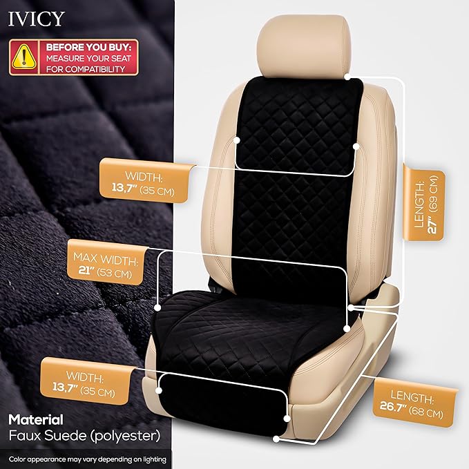 IVICY Faux Suede Front Car Seat Cover – Durable, Non-Slip Seat Protector for Cars – 1 Unit, Black