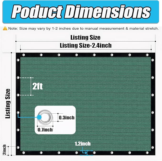 Amagenix 90% Sun Shade Cloth with Grommets, 8' x 16' Pergola Replacement Shade Cover Canopy Privacy Screen for Outdoor Patio Garden, Green (We Customized)