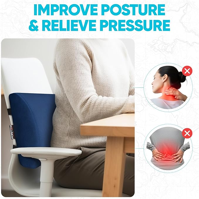 FORTEM Lumbar Support Pillow for Office Chair, Lumbar Support Pillow for Car, Back Rest for Gaming, Memory Foam Pillow, Desk Chair Cushion, Breathable & Washable Cover, Adjustable Straps