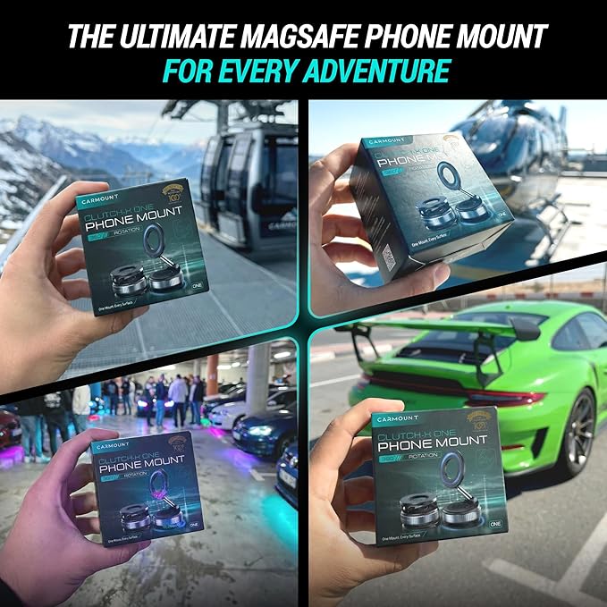 CARMOUNT Clutch-X™ Black – Upgraded Vacuum Phone Mount Suction Cup Car Phone Holder for iPhone, Window Phone Mount, 360° Vacuum Magnetic Phone Holder for Car, Magnetic Phone Holder with Suction Cup