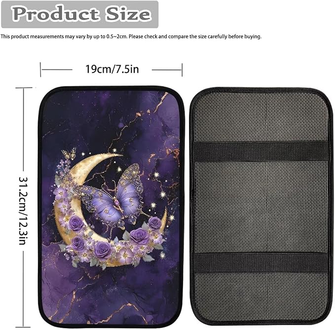 Suobstales Butterfly Moon Rose Marble Print Car Armrest Pad Soft Center Console Arm Rest Protector Cover Universal Car Interior Accessories Decoration