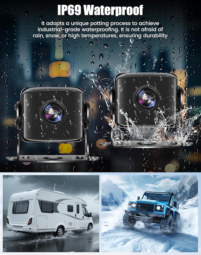 10.36" Wired Backup Camera System for Truck RV Trailer, 5 Channel Dash Cam with 5 1080P Cameras, Touch Screen Monitor, No Delay Signal, DVR Loop Recording, Smart BSD Alerts, IP69 Waterproof, 64GB