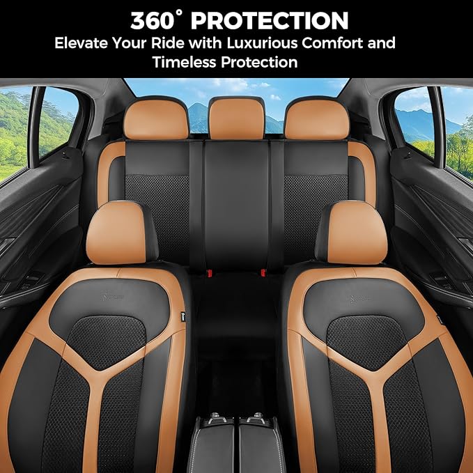 FLORICH Car Seat Covers Front Seat, Universal Seat Cover 2 Seats, Automotive Seat Covers with Mesh Leather, Waterproof Car Seat Protector, Breathable Car Seat Cushion for Most Car SUV Truck Orange