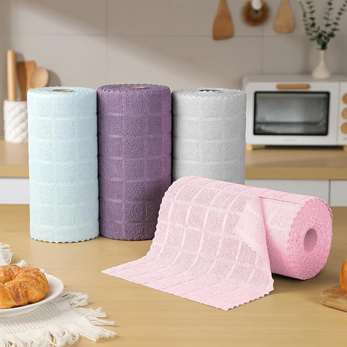 Ferdilan 80 Pack Microfiber Cleaning Cloth Roll,Lint Free Rags Paper Towels & Tear Away Reusable Towels,Washable Shop Rags,Wash Cloths Dish Rags(12" x 12") for Car Kitchen Window Garage-Pink