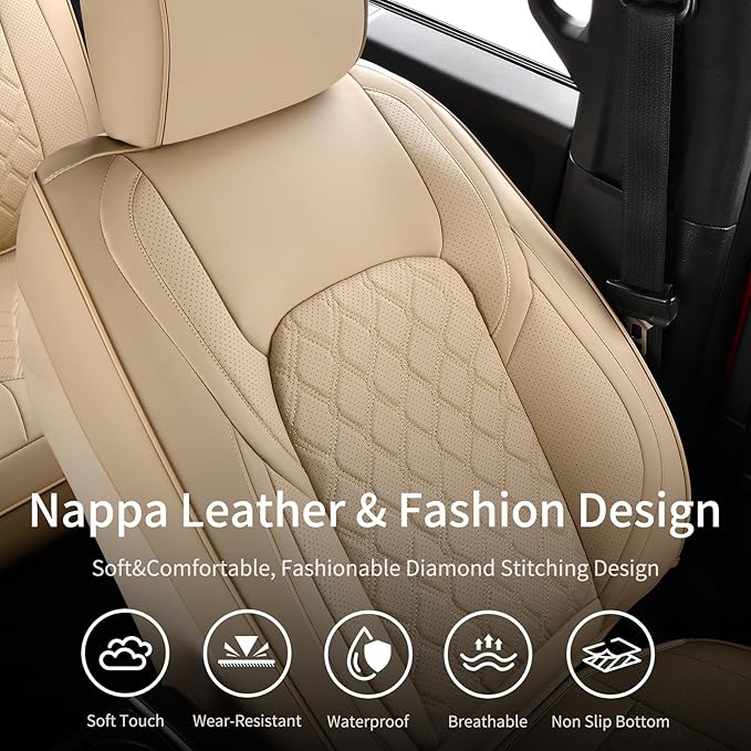 Huidasource Tacoma Front & Rear Full Set Seat Covers Fit for Toyota Tacoma 2016-2023 Double & Crew Cab SR SR5 Limited TRD Sport/Pro/Off Road, Automotive Car Seat Cushion Cover (Full Set/Beige)