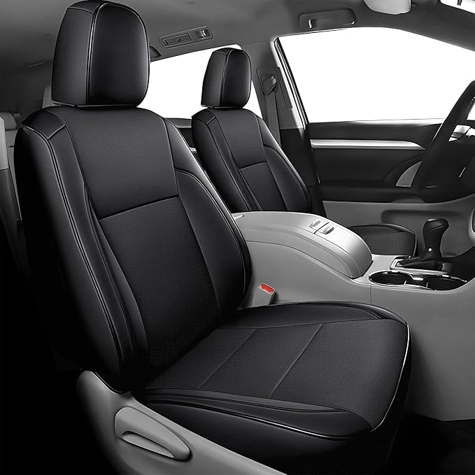 AOMSAZTO Custom Fit Seat Covers for Toyota Highlander 2014-2019 3-Rows 7 Seats, Second Row W/Captain Chairs Full Set Faux Leather Car Seat Cover Black
