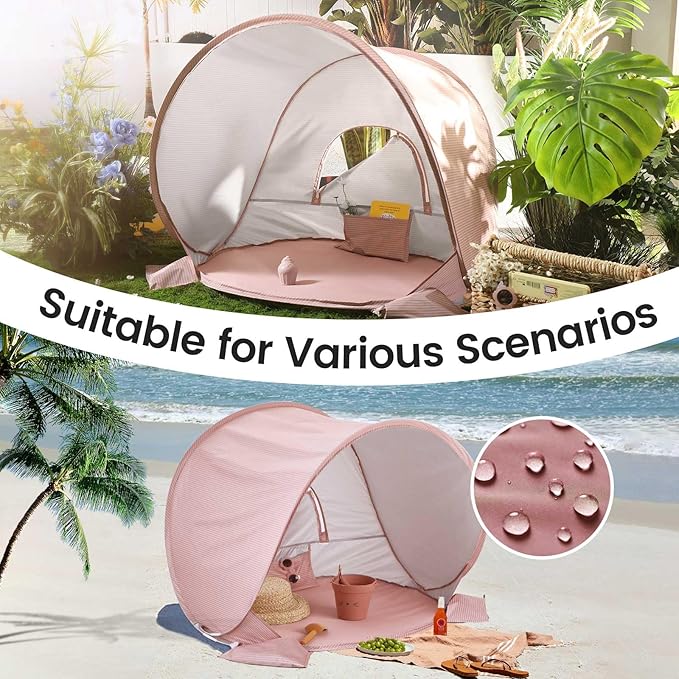 Tiny Land Baby Beach Tent – Pop Up Baby Tent with UV Protection, Portable Baby Beach Essentials, 35"x28"x32" Sun Shelter for Infants, Baby Outdoor Use (Pink)