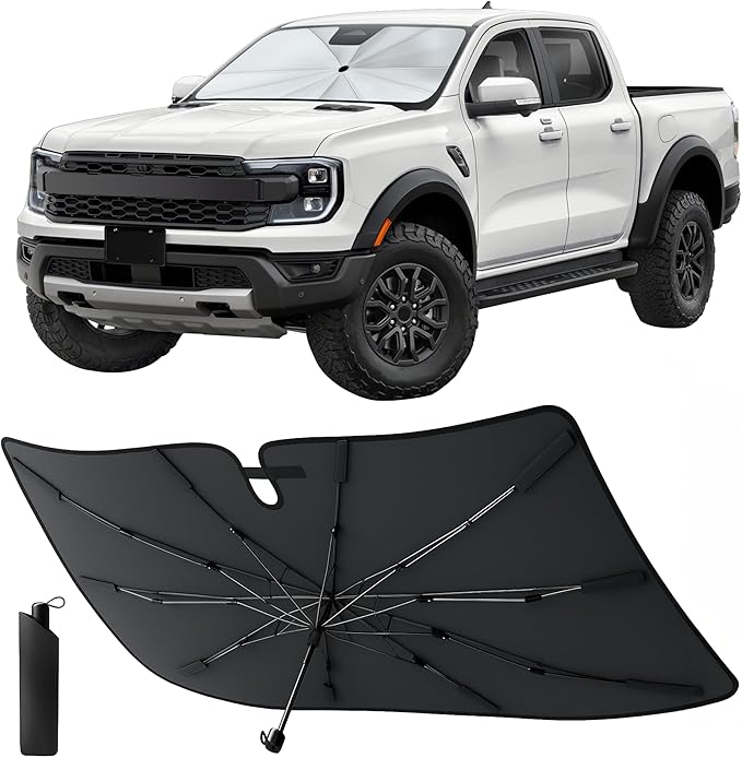 EcoNour Umbrella Windshield Sun Shade for Car | Foldable UV Blocker Front Windshield Sunshade | Umbrella Shade Accessories with Storage Pouch | Full Size SUVs & Pickup Truck & Van | Large - 61"x35"