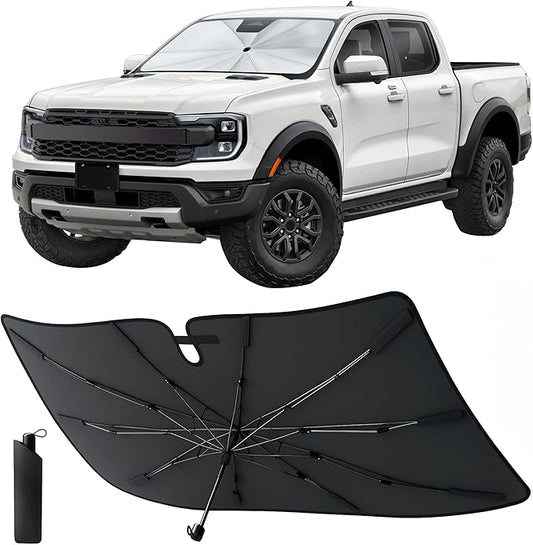 EcoNour Umbrella Windshield Sun Shade for Car | Foldable UV Blocker Front Windshield Sunshade | Umbrella Shade Accessories with Storage Pouch | Full Size SUVs & Pickup Truck & Van | Large - 61"x35"