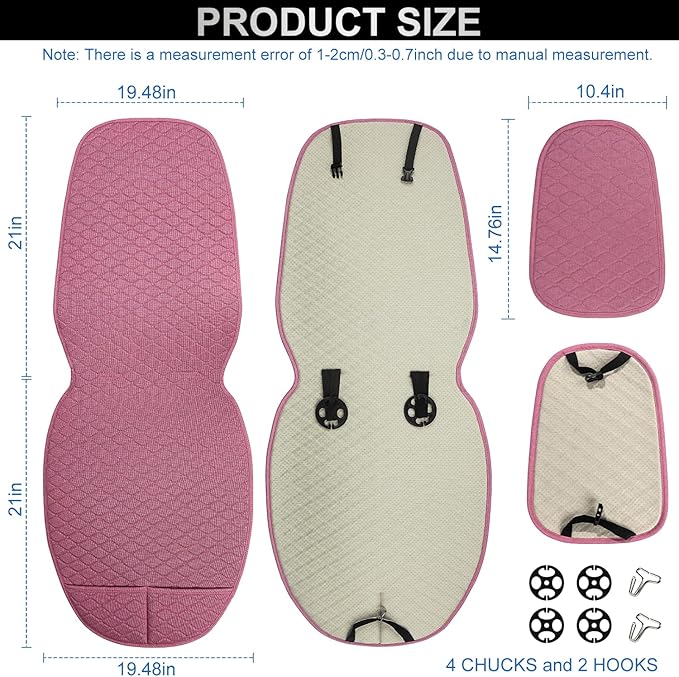Linen Car Seat Covers for Cars, Front Car Seat Cover Protectors with Storage Bags, Anti-Slip & Soft Automotive Seat Cushion Universal Fit for Most Sedan, SUVs, Vehicles (Pink)