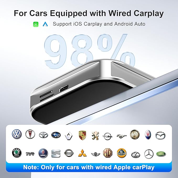 Wireless CarPlay 8 Core Auto Multimedia Video Box, 4G Cellular 4GB+64GB, Built-in Android 13 Navigation Support SIM&TF Card Bluetooth 5.5, Fits Car with OEM Wired CarPlay/Android Auto