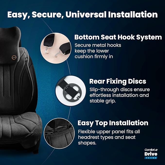 Car Seat Cushion with Back & Neck Support, Breathable Perforated Suede Seat Cushion for Drivers, Non-Slip Ergonomic Design for Long Drives, Daily Commute & Travel