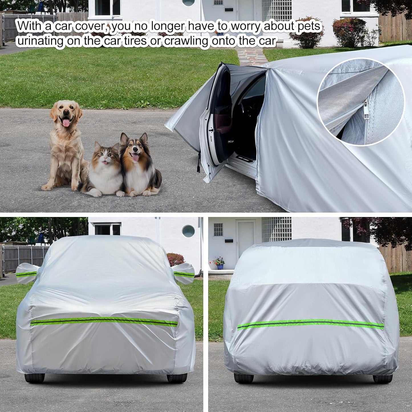TUCAREST 6-Layers Premium Full Car Cover Hard Shell Zipper Design Waterproof All Weather Weatherproof UV Sun Protection Snow Dust Storm Resistant Outdoor with Straps (Fit for SUV/MPV 191"- 200")