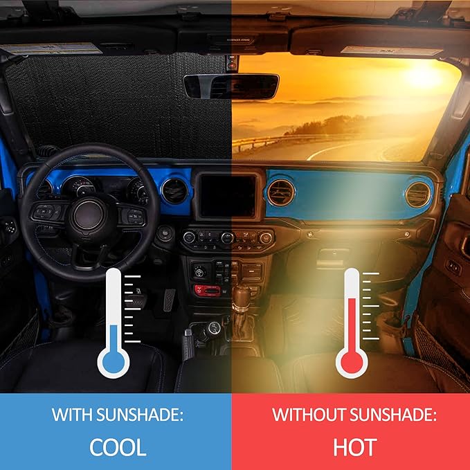 Windshield Sun Shade Compatible with Jeep Wrangler JK JKU JL JLU 1997-2023 & Jeep Gladiator JT 2020-2023 16.5"x52.5" Folding Front Window Sun Shade for Car Accessories (American Flag)