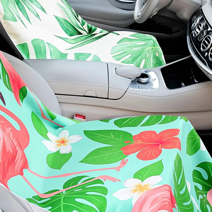 4 Pack Car Seat Towel Covers with Storage Bag 63 x 32 Inch Athletic Running Towel Seat Sweat Washable Non Slip Cover Gift for Car Outdoor Sport Activities (Tropical Summer Flower)