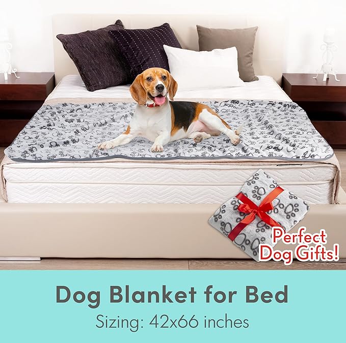 Stuffed Premium Soft Dog Blanket, with Flannel Grey Cute Paw Print, 43 * 66 inches Medium Large Size, Self Warming Cat Blanket Puppy Supplies Dog Products Stuff Essentials