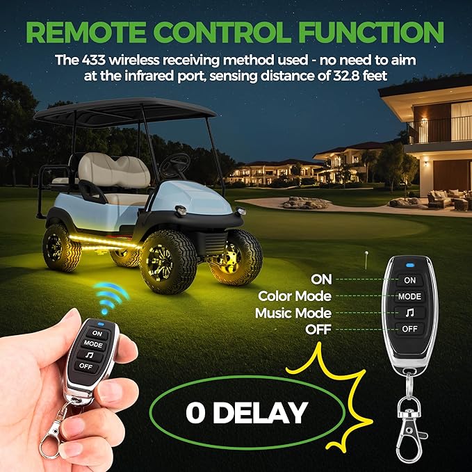10L0L 4PCS Golf Cart Underglow LED Lights Kit for EZGO Yamaha Club Car, RGB Neon Accent Lighting 24 Modes with Wireless Remote & Music Sync, Waterproof Flexible Tubes 12V-80V Universal Fit