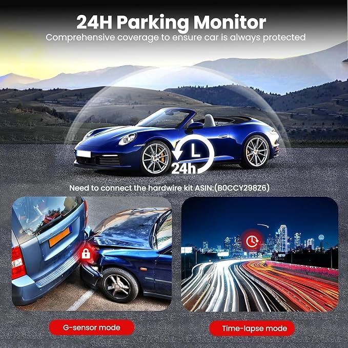 Dash Cam Front and Rear, 4K HD Dash Cam for Cars Built-in WiFi, Car Camera with Night Vision, 64GB Card, 170°Wide Angle, WDR, 3" IPS Screen, Loop Recording, G-Sensor, 24 H P Monitor (K26)