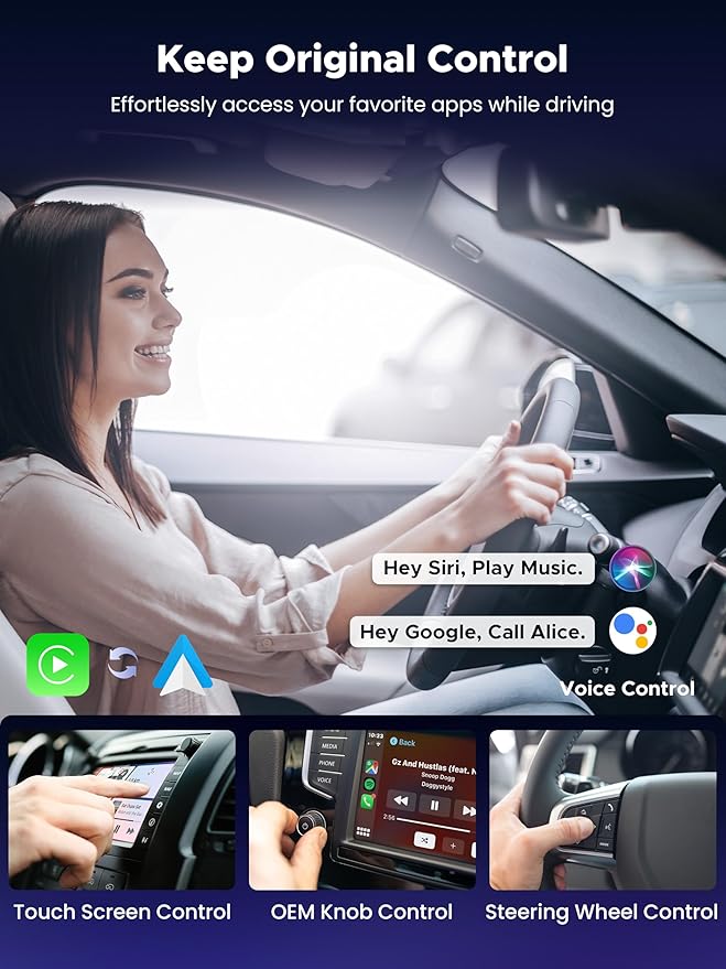 3-in-1 Wireless CarPlay Adapter 2026, Android Auto & Car Play Converter with HDMI Input for Fire TV Stick, Screen Mirroring & Streaming for Netflix/YouTube, Metal&Glass Case, Fit for 2016+ Cars -Black