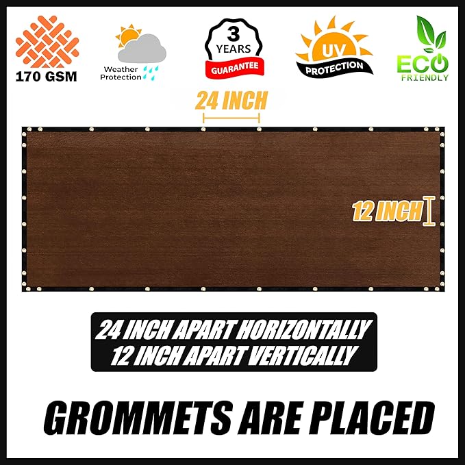 Royal Shade Custom Size 6' x 11' Brown Fence Privacy Screen Windscreen Cover Netting Mesh Fabric Cloth - Cable Zip Ties Included (We Make Custom Size)